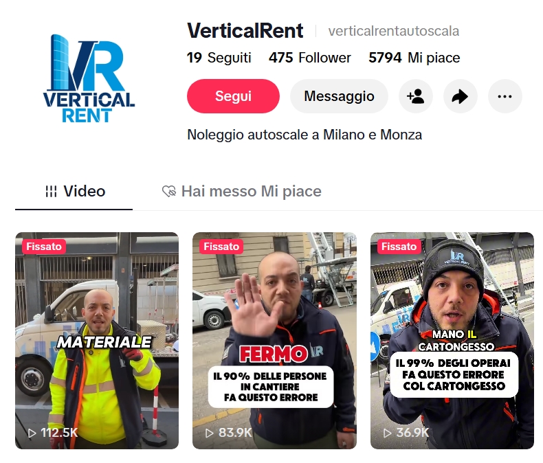 Screenshot profilo social VerticalRent Autoscale realizzato da Growganic