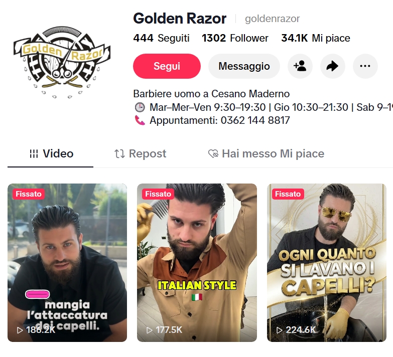 Screenshot profilo social Golden Razor realizzato da Growganic